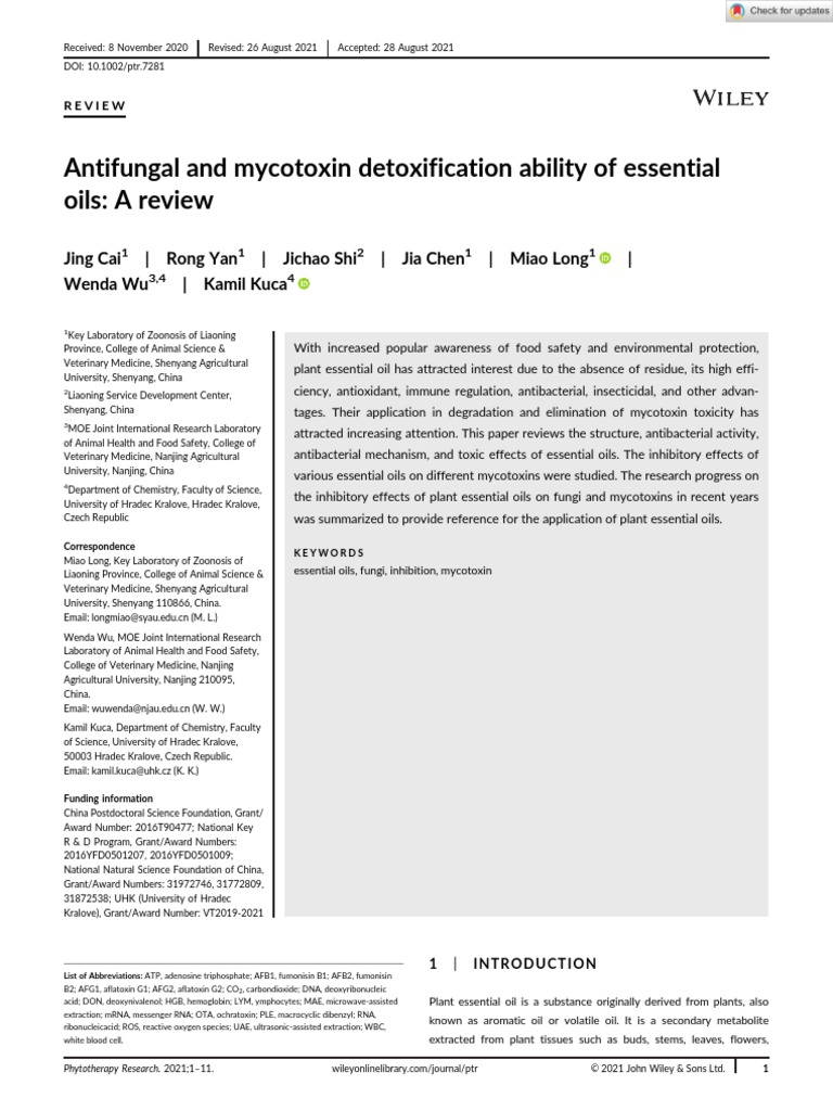 Antifungal and Mycotoxin Detoxification Ability of Essential Oils A