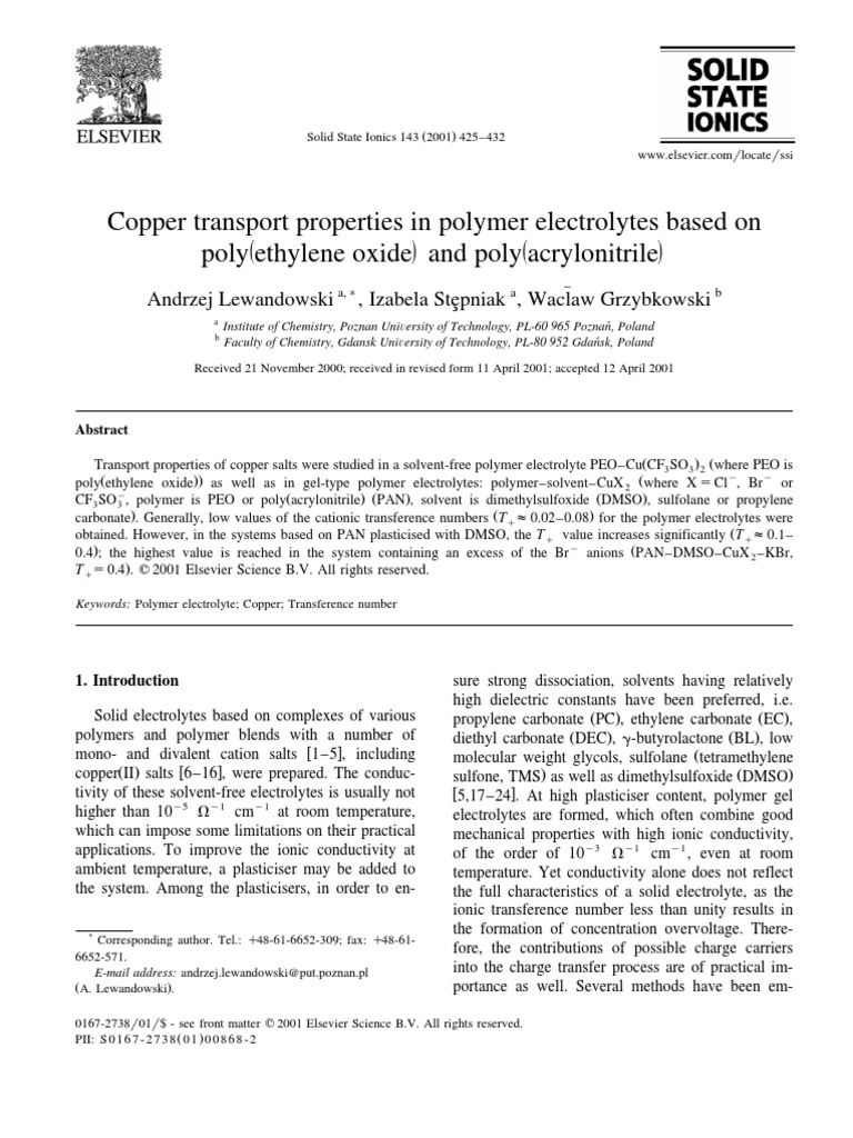 Copper Transport Properties in Polymer Electrolytes Based On PDF