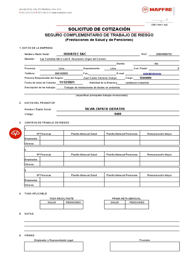 Cotización Seguro SCTR Rímac | PDF