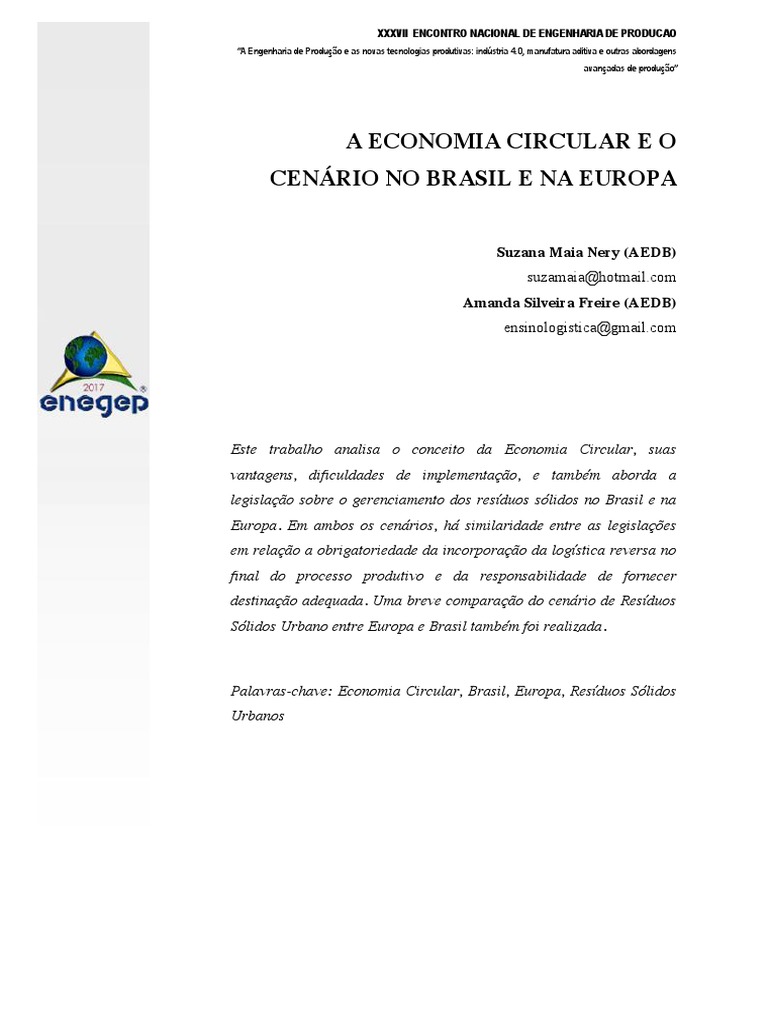 2017 - Nery Freire - Economia Circular No Brasil | PDF | Desperdício ...