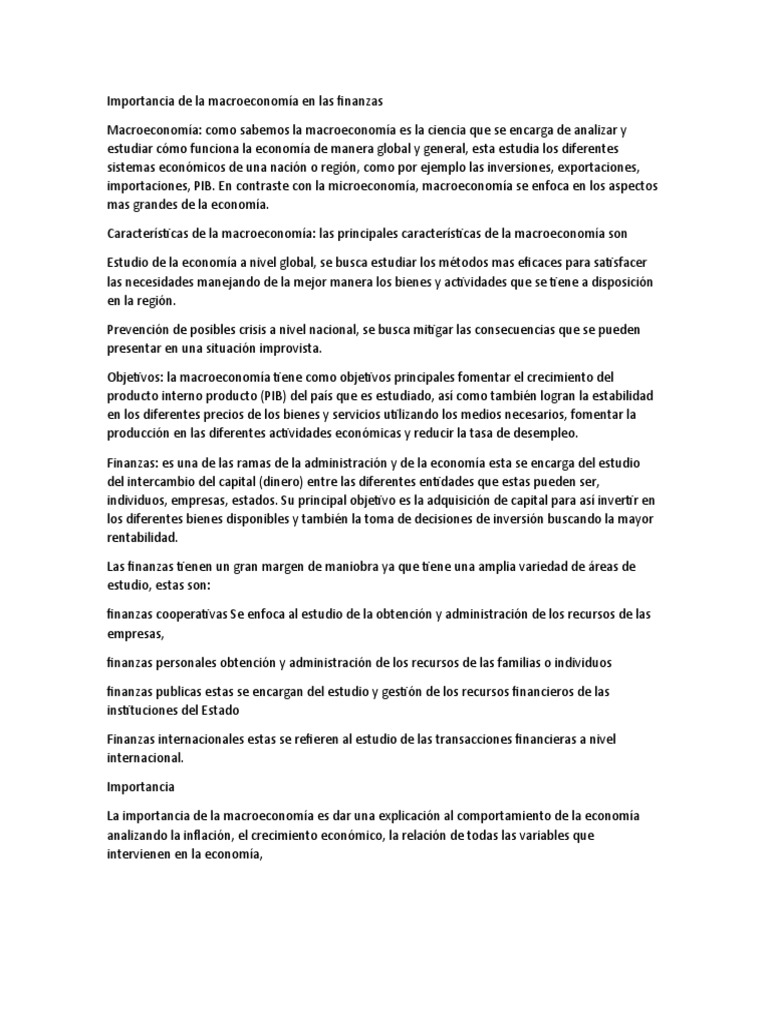 Importancia de La Macroeconomía en Las Finanzas | PDF | Macroeconómica ...