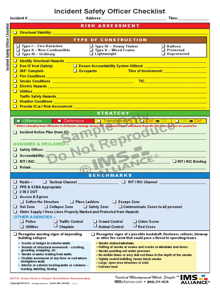 Sample Only Do Not Reproduce Incident Safety Officer Checklist PDF