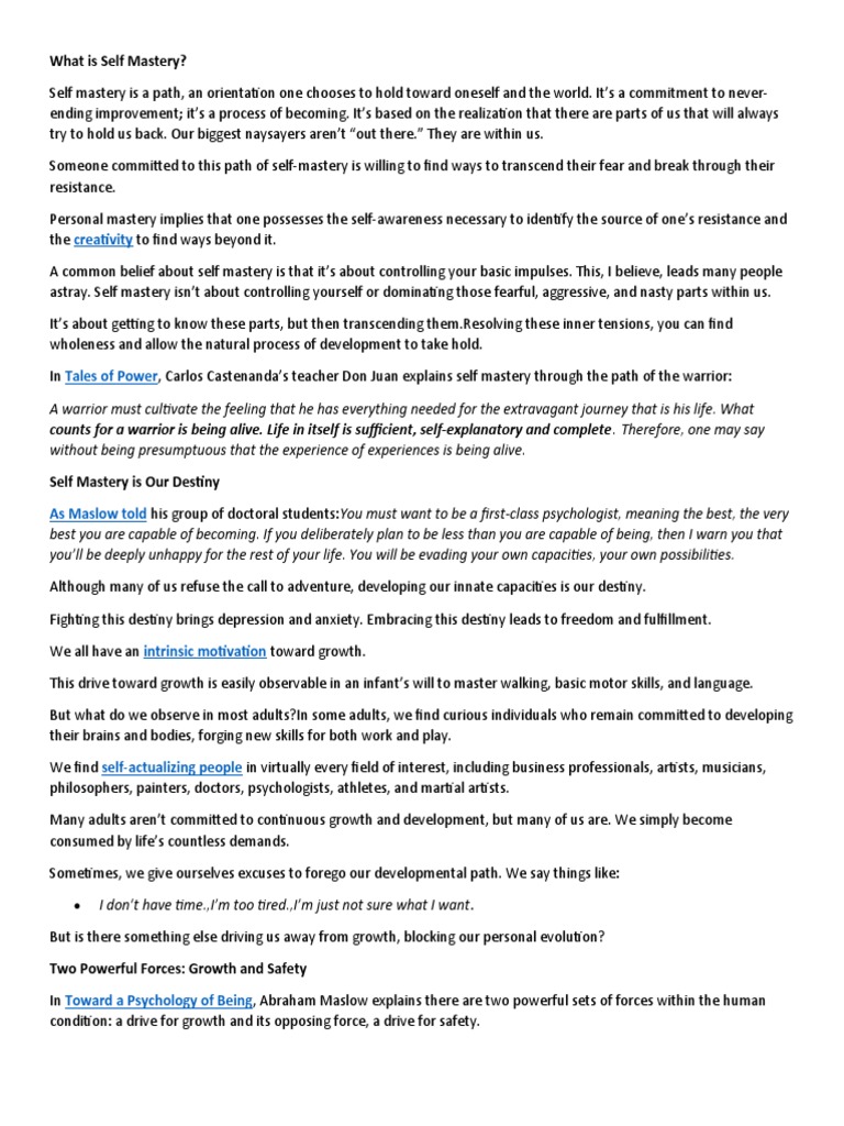Self Mastery - 10 Good Steps | PDF | Homeostasis | Self Actualization