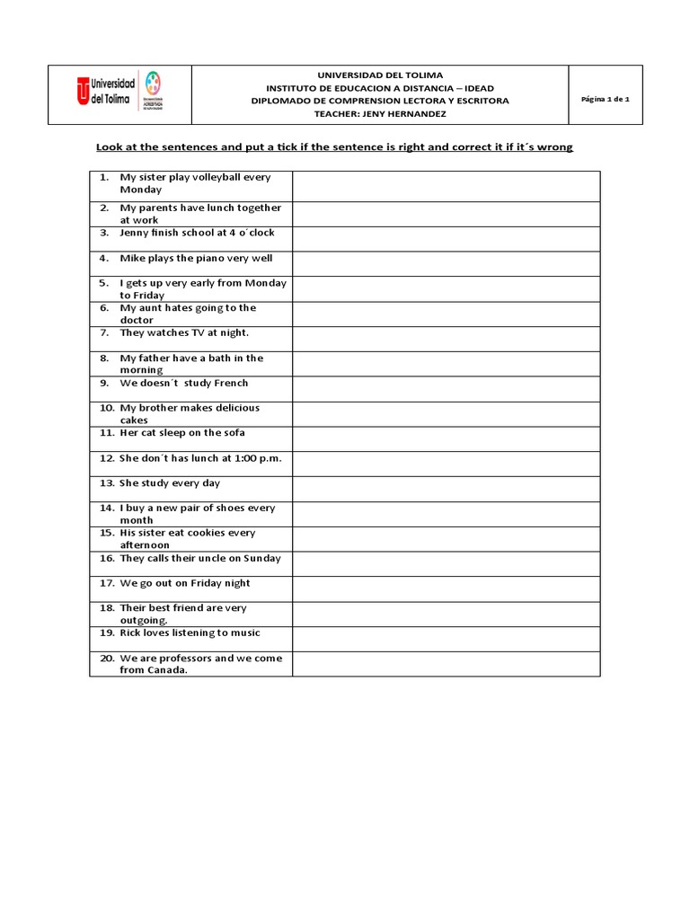 ERROR CORRECTION PRESENT SIMPLE | PDF