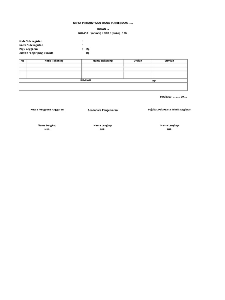 Contoh NPD Keuangan Puskesmas | PDF