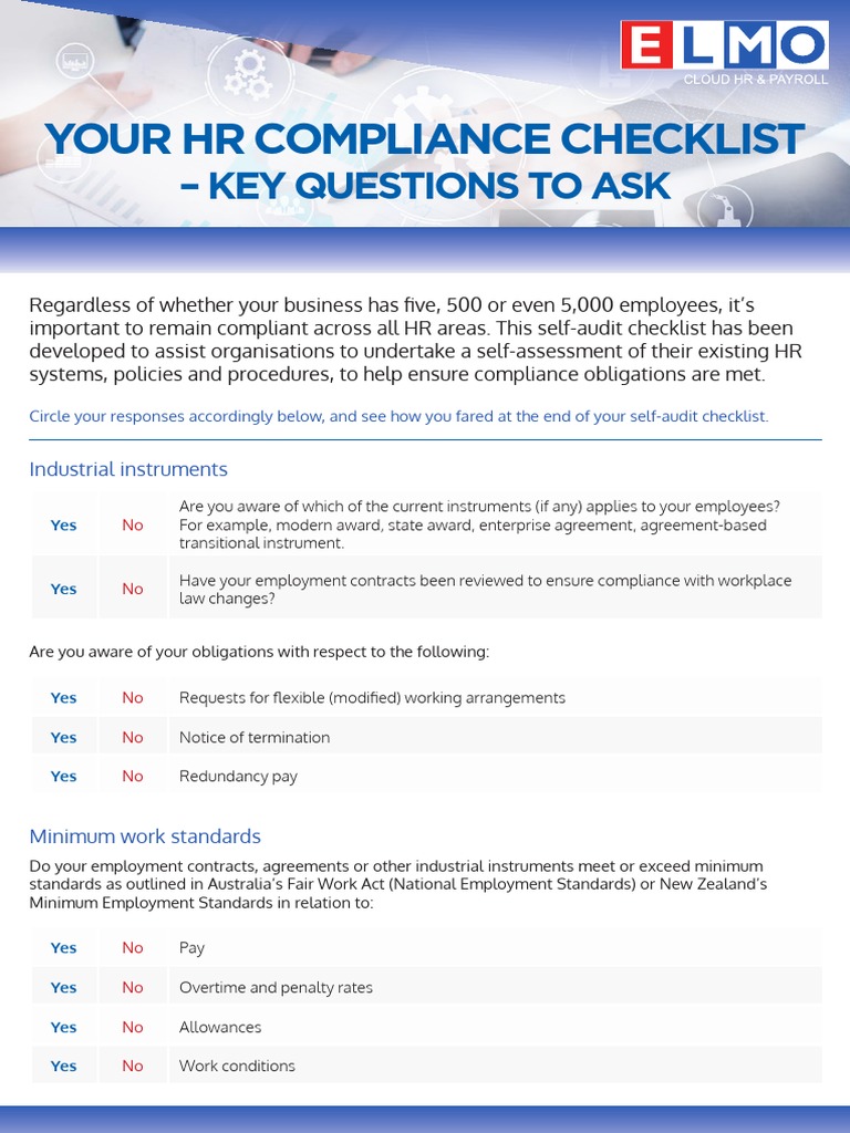 Your Hr Compliance Checklist Key Questions To Ask Pdf Employment