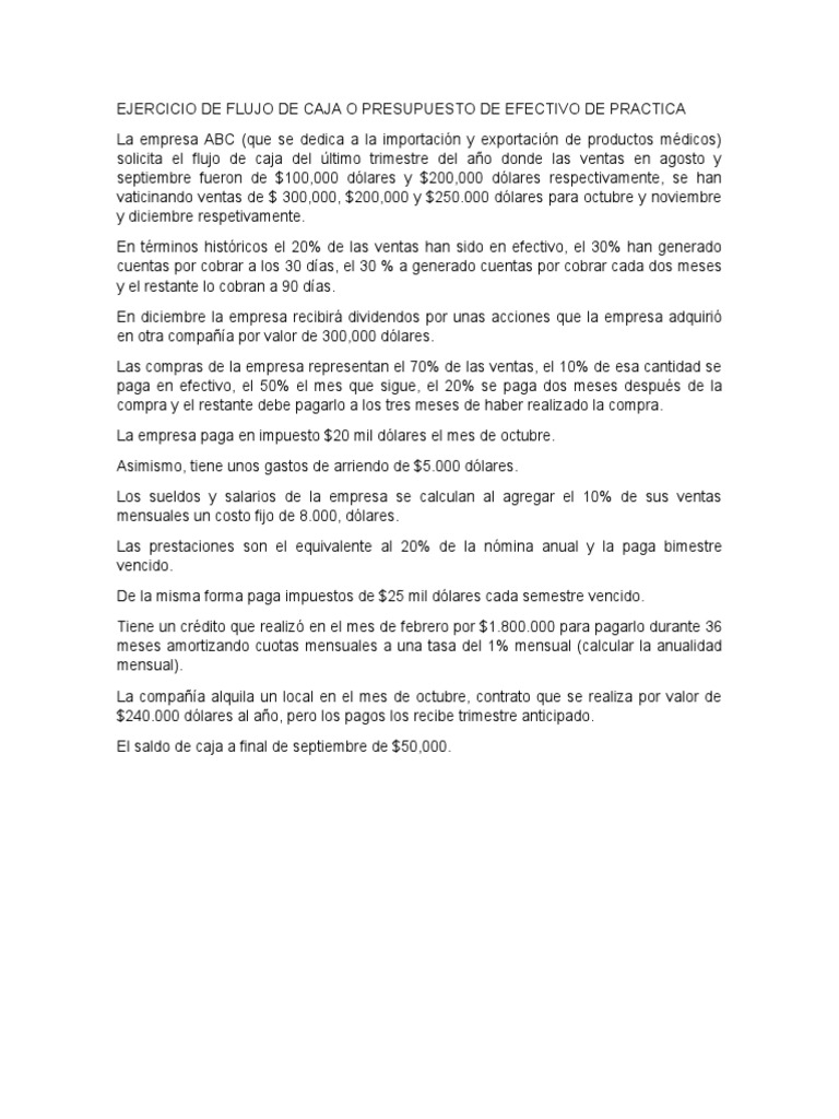 Ejercicio de Flujo de Caja o Presupuesto de Efectivo de Recuperación ...