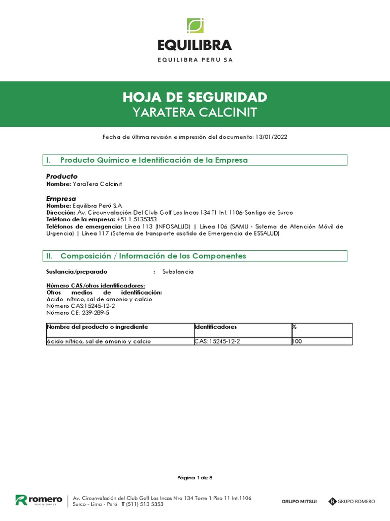 Ficha Técnica YaraTera Calcinit | PDF | Residuos | Reciclaje