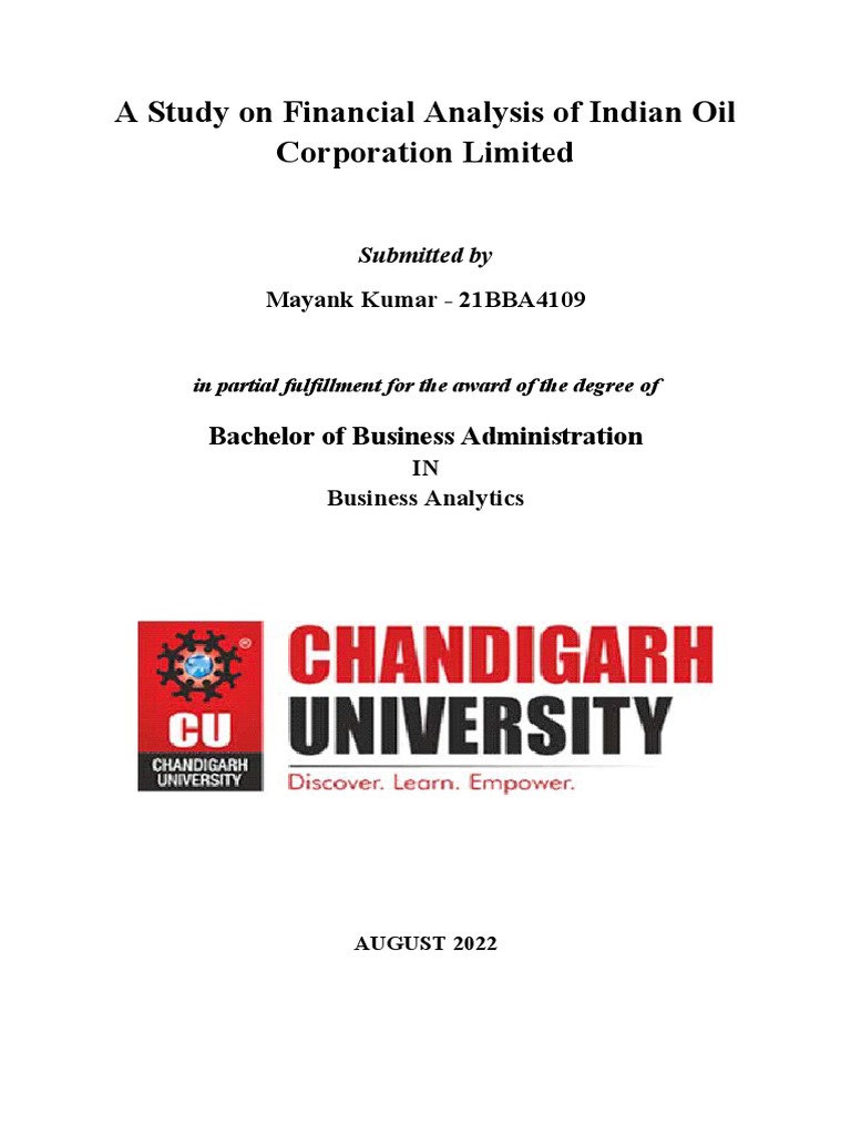 A study on financial analysis of indian oil corporation limited pdf