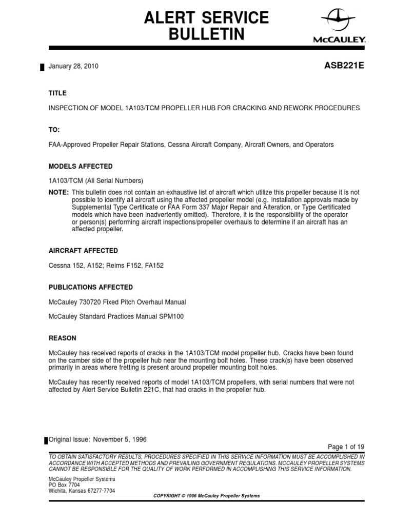 Alert Service Bulletin ASB221E PDF Mill (Grinding) Ultraviolet