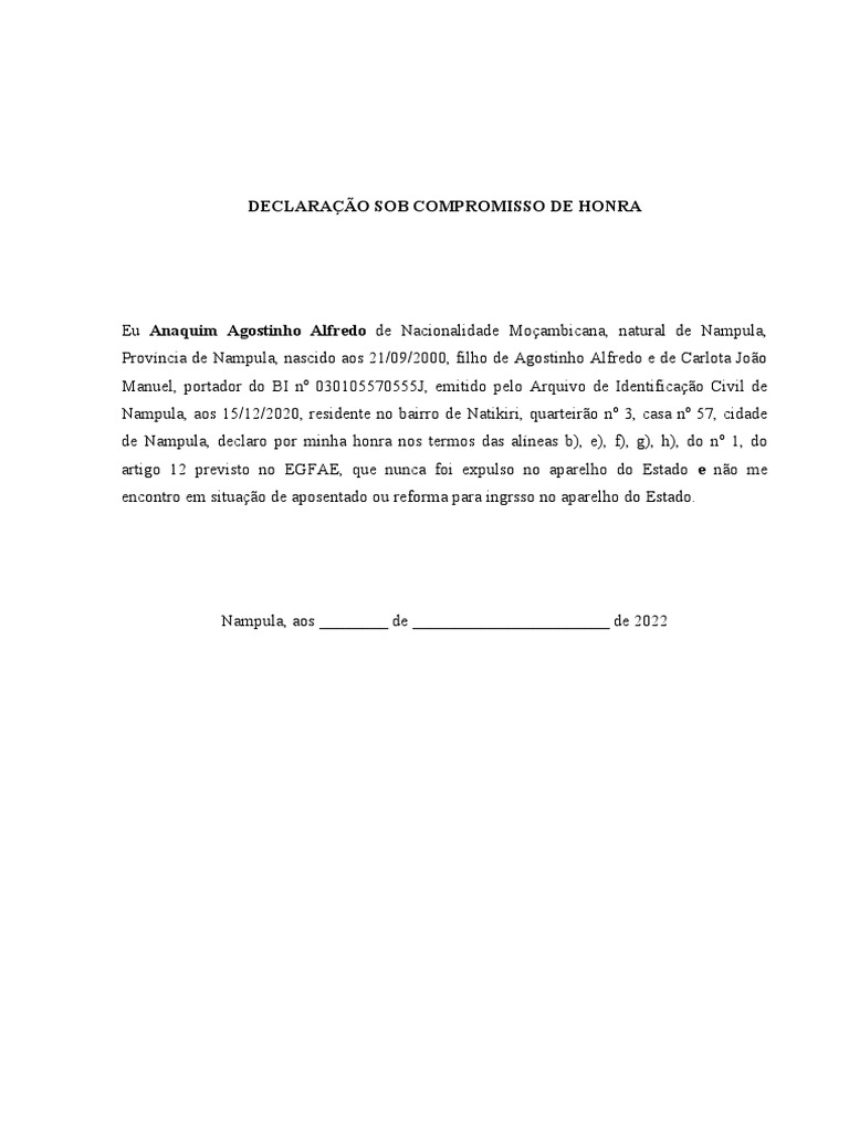 Modelo De Declaracao Entrega