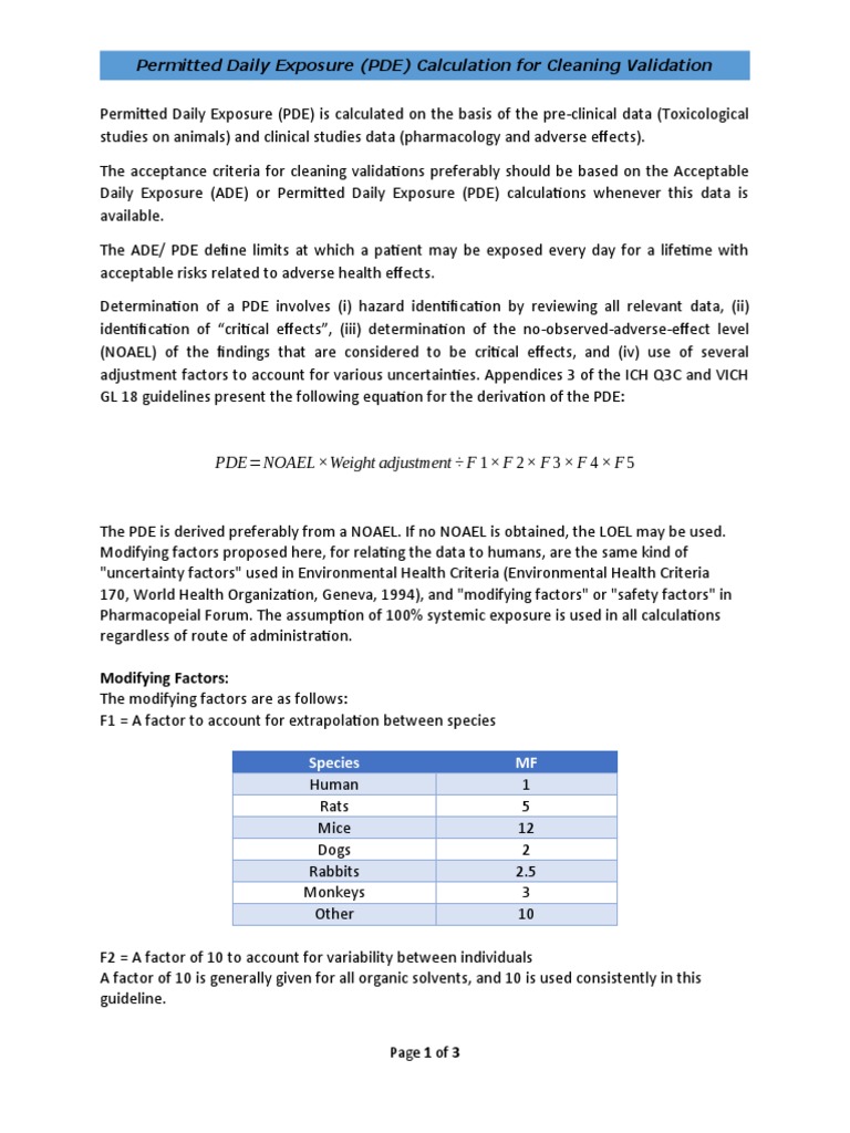 Permitted Daily Exposure - Calculation | PDF | Toxicity | Risk