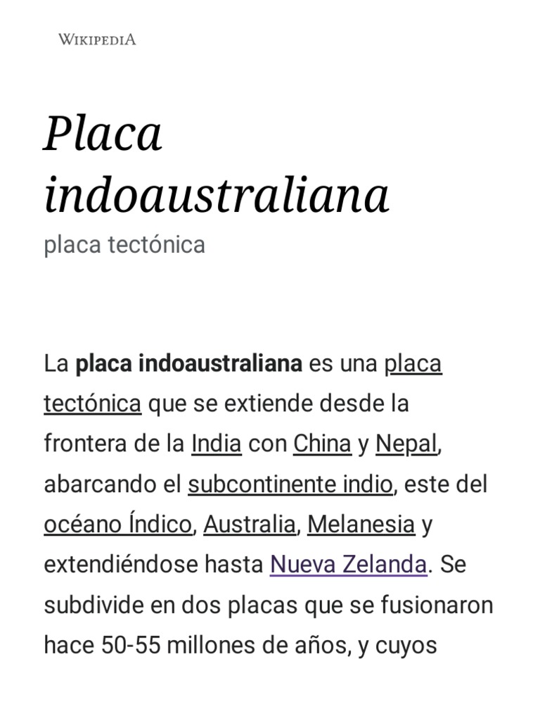 Placa Indoaustraliana Wikipedia, La Enciclopedia Libre PDF