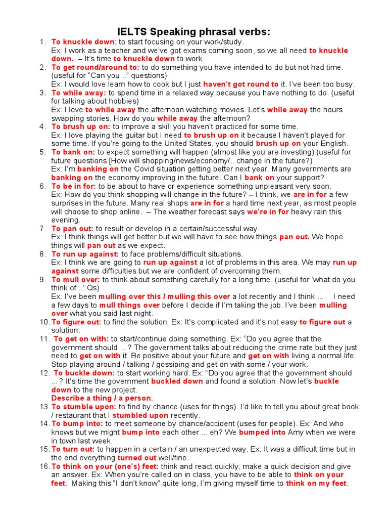 Essential Phrasal Verbs for IELTS Speaking | PDF | Career & Growth ...