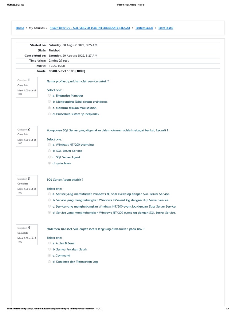 Post Test SQL Server: Hasil dan Analisis | PDF | Komputer