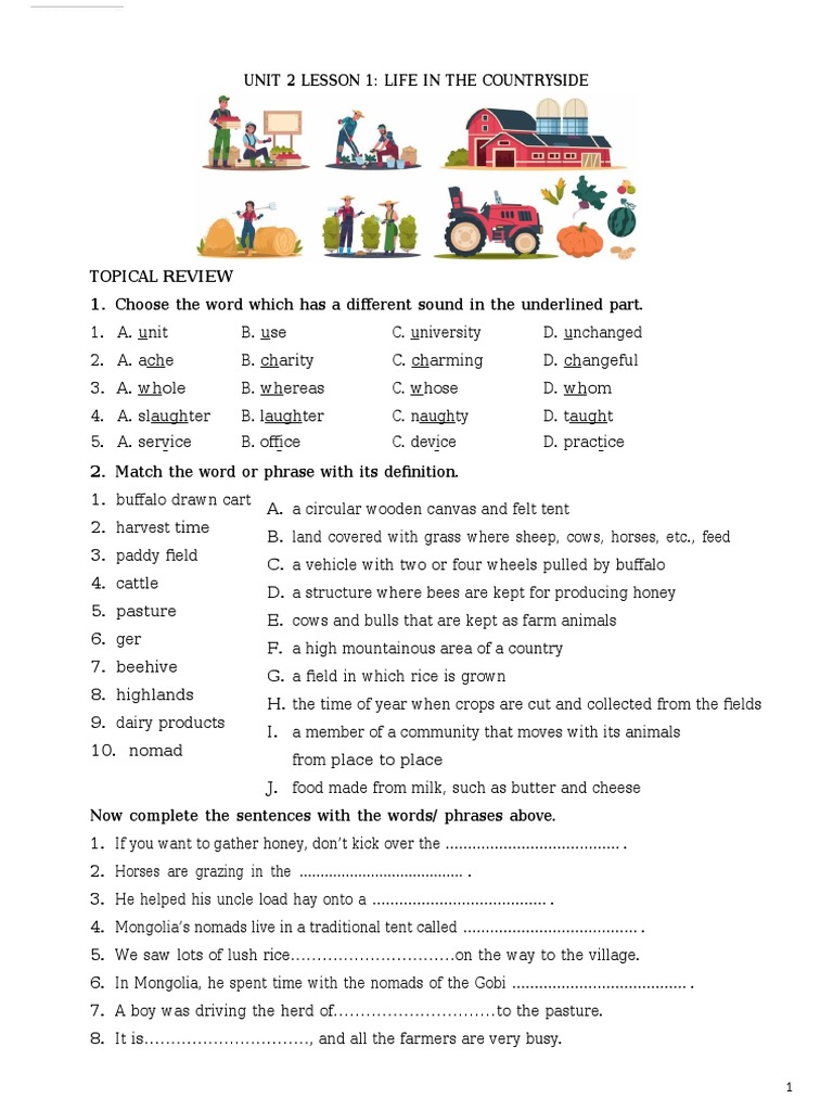 Life in the Countryside: Vocabulary & Activities | PDF | Adverb | Verb