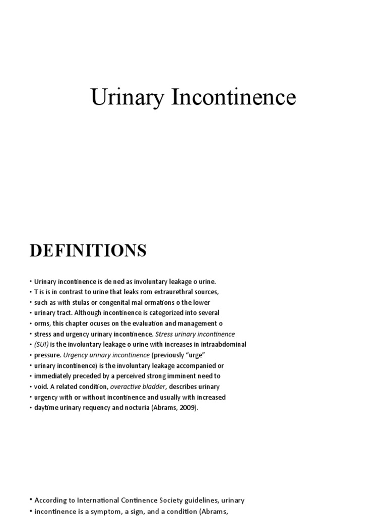 Urinary Incontinence PDF Urinary Incontinence Urination
