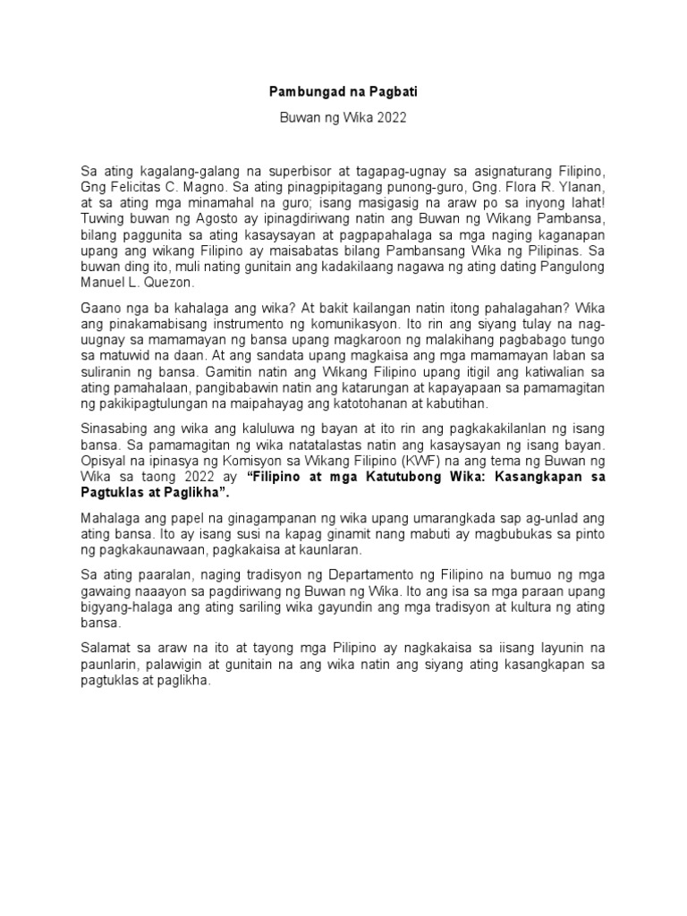 Pambungad Na Pagbati | PDF