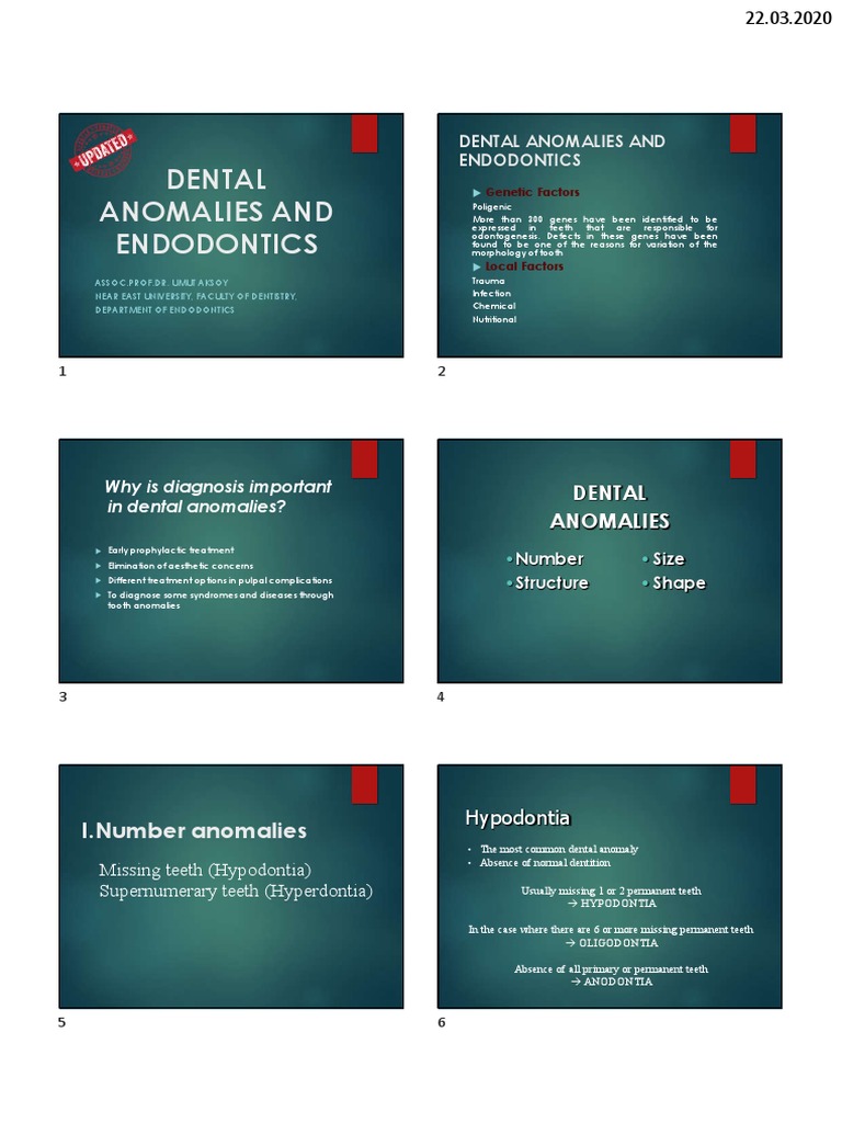 Dental Anomalies and Endodontics 12 Student Note PDF Human Tooth