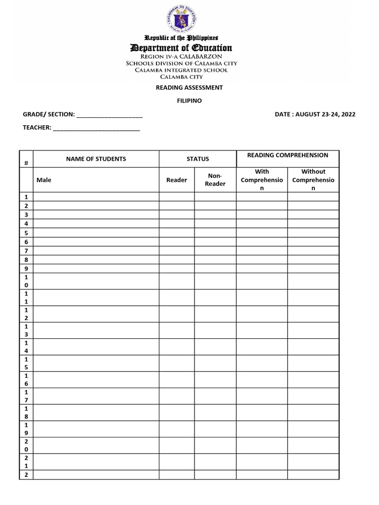 Reading Assessment Filipino Pdf Reading Comprehension Human