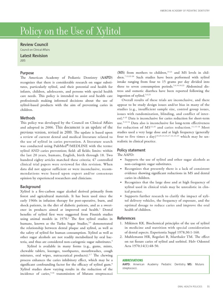 2011 Guideline On Xylitol Use in Caries Prevention. PDF Dentistry