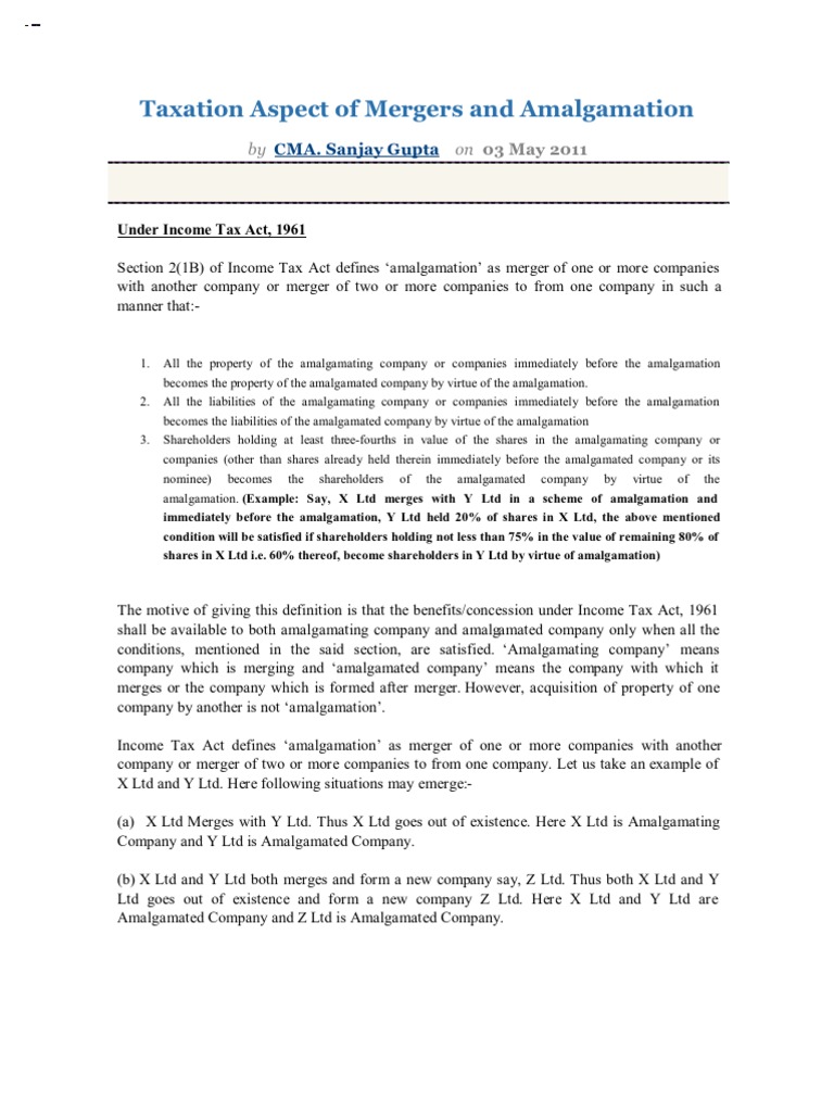 Tax Implications of Mergers and Acquisitions | PDF | Takeover | Mergers ...