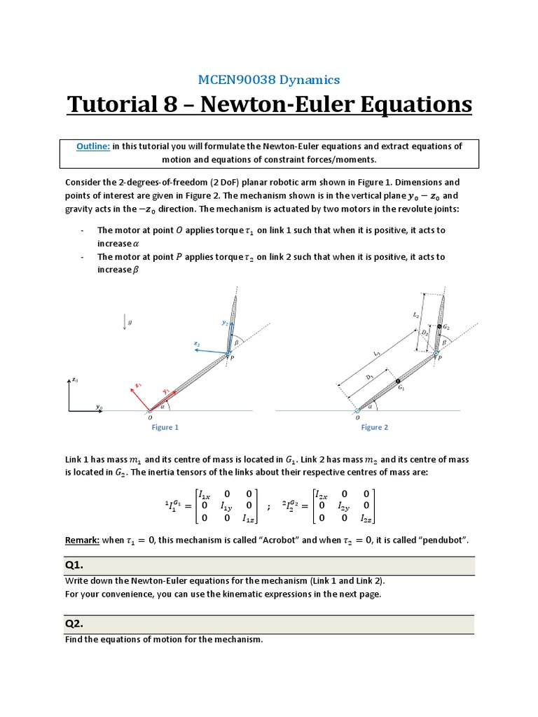 Tutorial 8 - Newton-Euler Equations | PDF | Center Of Mass | Motion ...