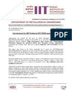 Department of Metallurgical Engineering: Advertisement For JRF Position in DST-SERB Sponsored Project