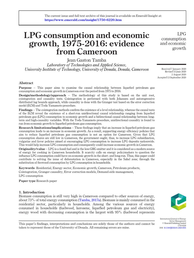 LPG Consumption and Economic Growth, 1975-2016: Evidence From Cameroon ...