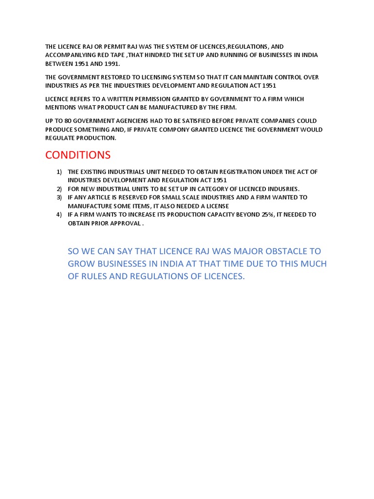 The Licence Raj or Permit Raj New | PDF