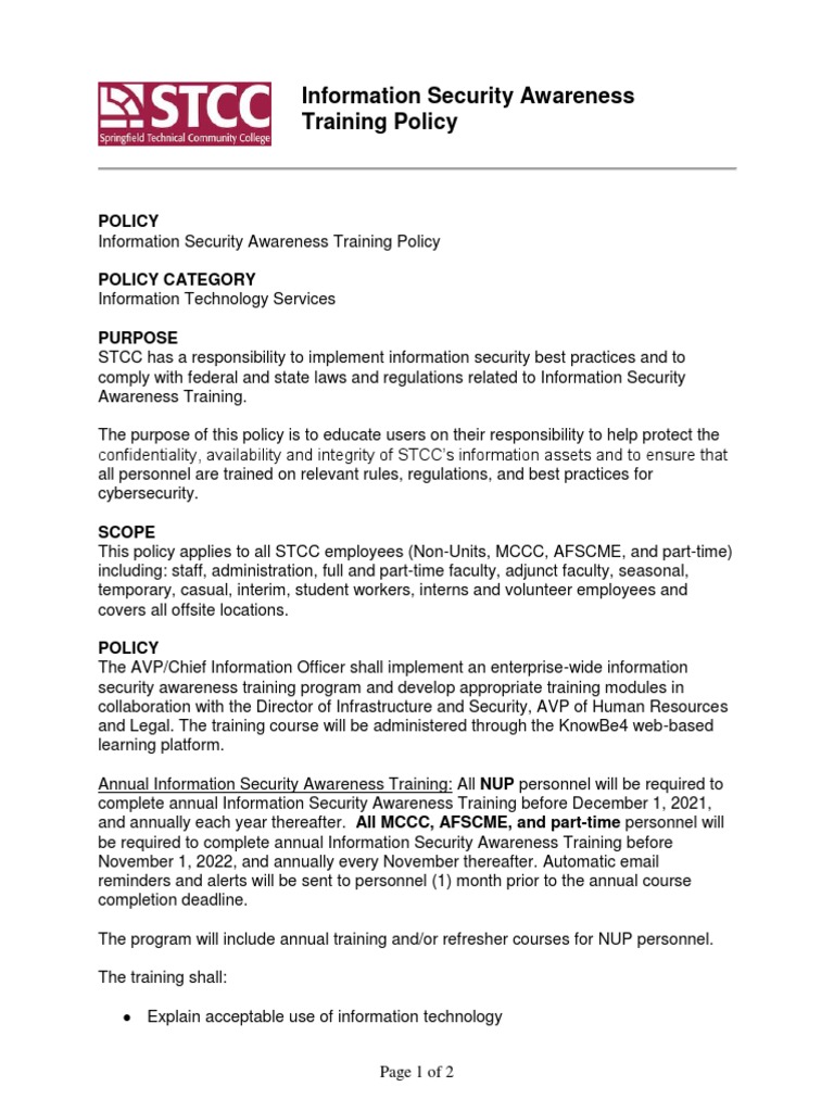 Information Security Awareness Training Policy | PDF | Information