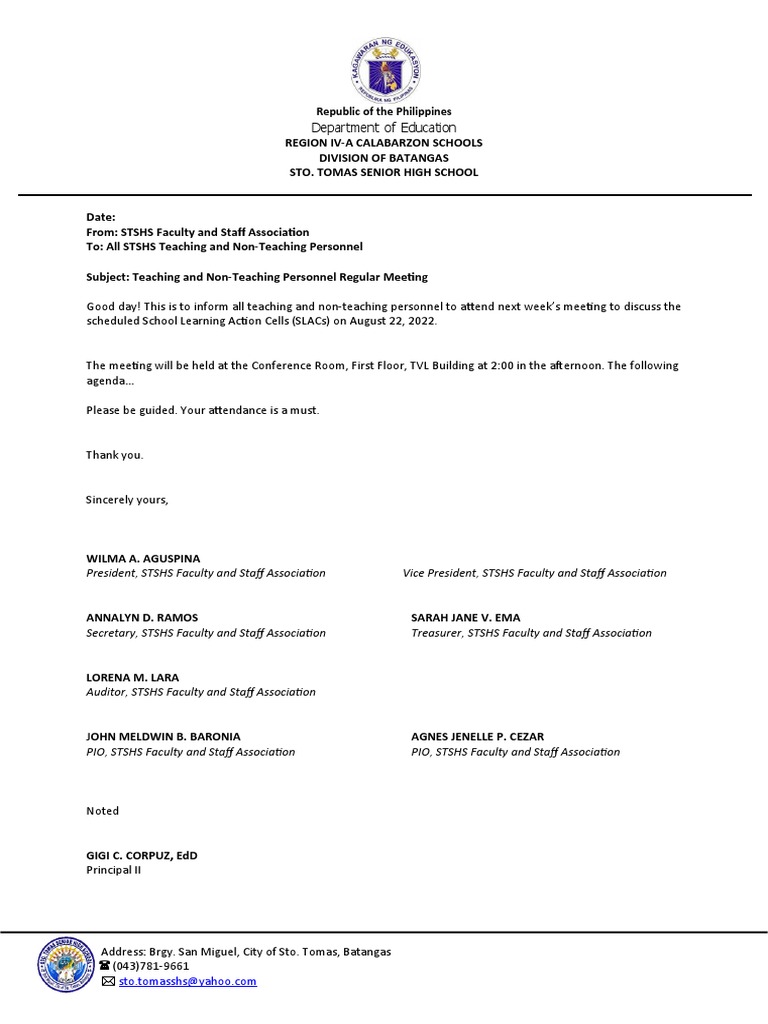 Sample School Memo to Teachers PDF