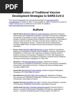 Application of Traditional Vaccine Development Strategies To Sars-Cov-2