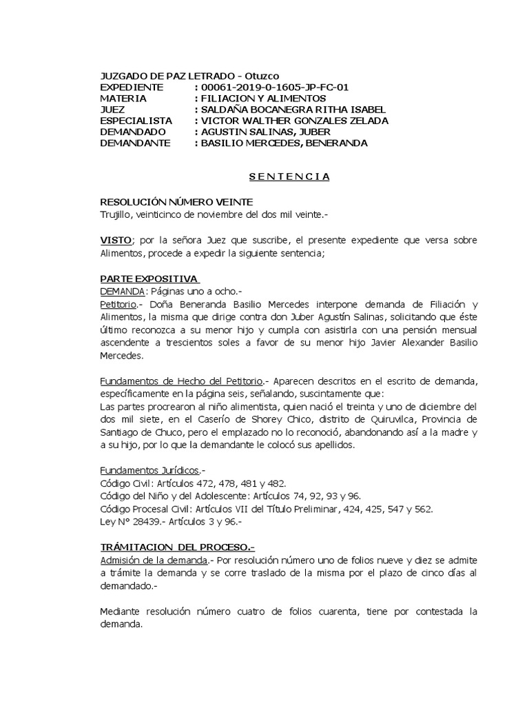 Sentencia de Alimentos PDF Pensión alimenticia Justicia