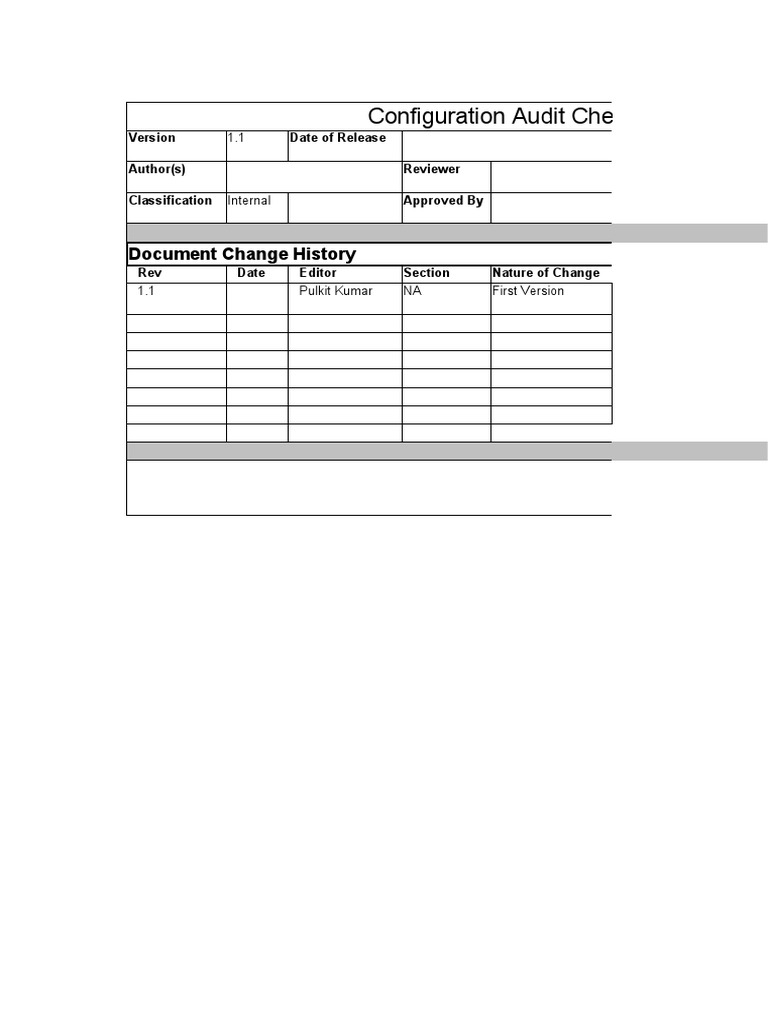 Configuration Audit Checklist: Document Change History | PDF | Audit ...