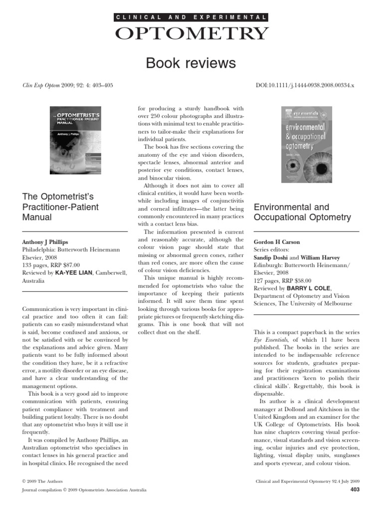 Optometry Book Reviews PDF Optometry Contact Lens