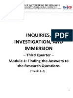 Inquiries, Investigation, and Immersion: - Third Quarter - Module 1: Finding The Answers To The Research Questions