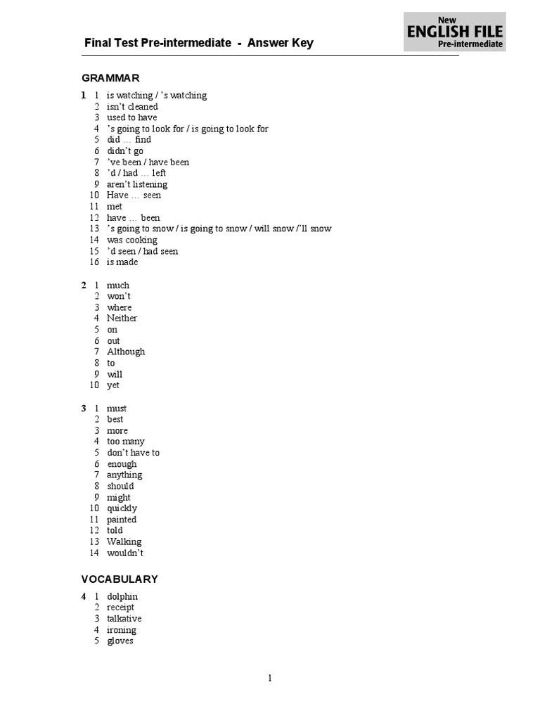 Pre-Intermediate Final Test Answer Key | PDF | Career & Growth