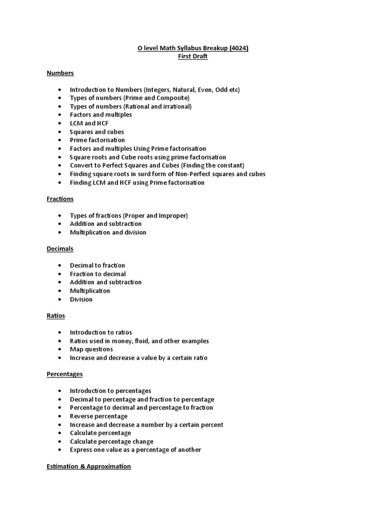 O Level Math Syllabus Breakup PDF Triangle Matrix (Mathematics)