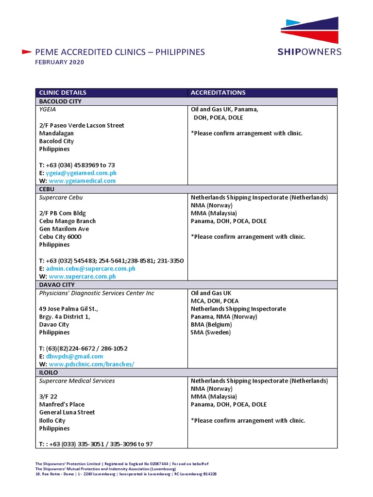 POEA Accredited Medical Clinics List | PDF | Philippines