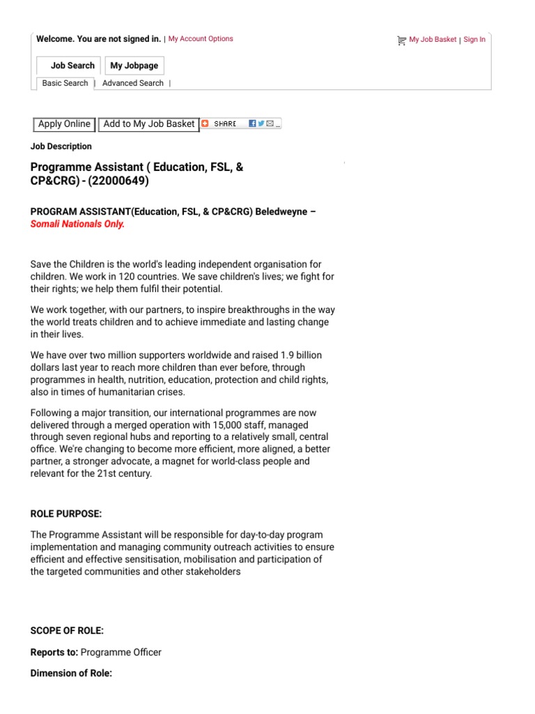 Somali Program Assistant Role | PDF | Recruitment | Employment