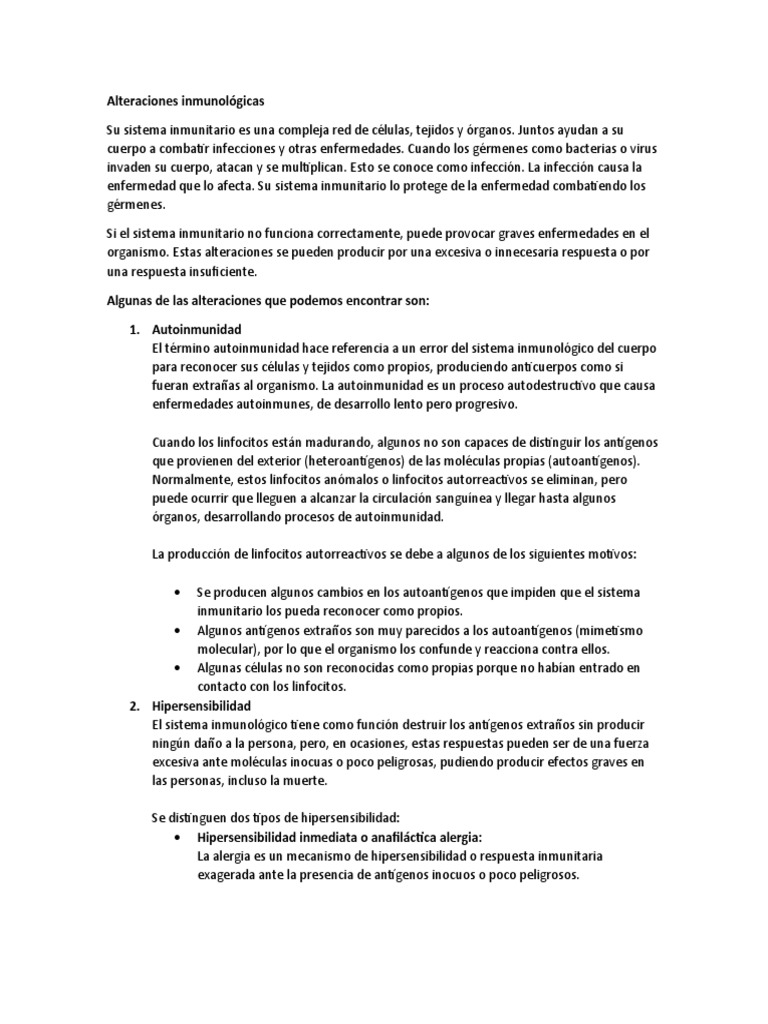 Alteraciones Inmunológicas Album Patricia Zepeda PDF Sistema