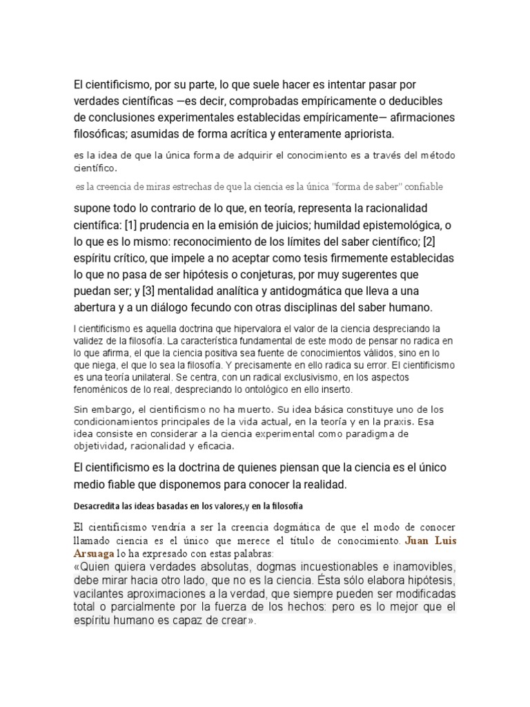 El Cientificismo PDF Teoría Método científico