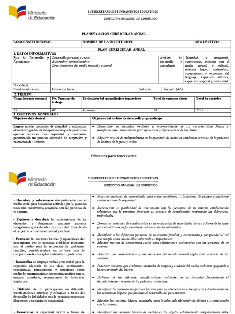 Planificación Curricular Inicial 2 | PDF | Pensamiento | Plan de estudios