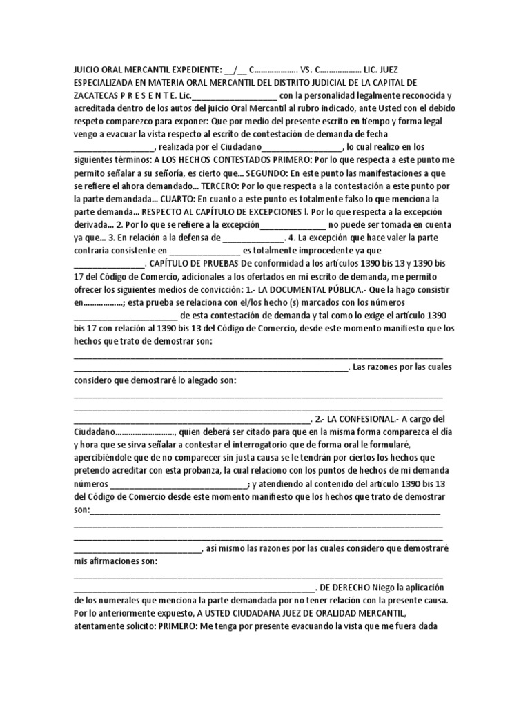 Desahogo de Vista Juicio Oral Mercantil | PDF | Justicia | Crimen y