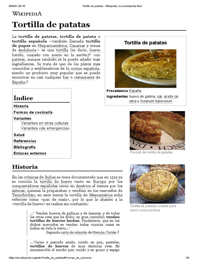 Tortilla de Patatas Wikipedia, La Enciclopedia Libre PDF Comida y