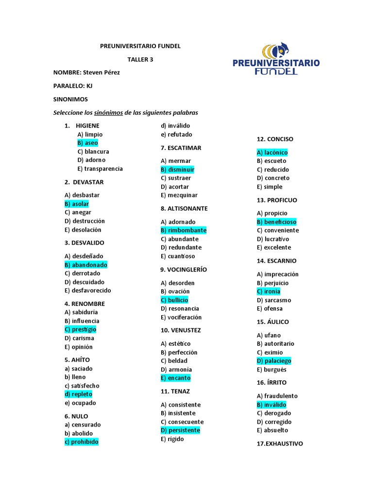 Taller 3 - Sinonimos y Antonimos | PDF