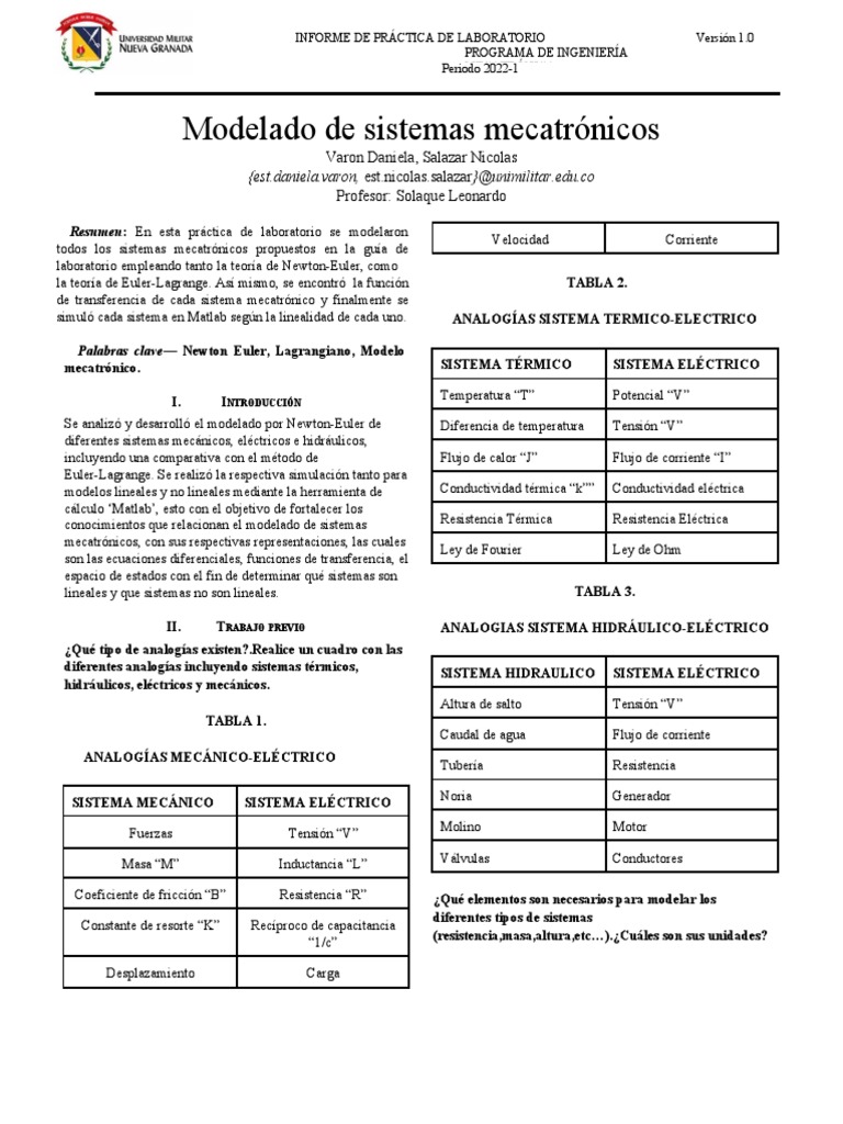 Modelado de Sistemas Mecatronicos | PDF | Resistencia Eléctrica y ...