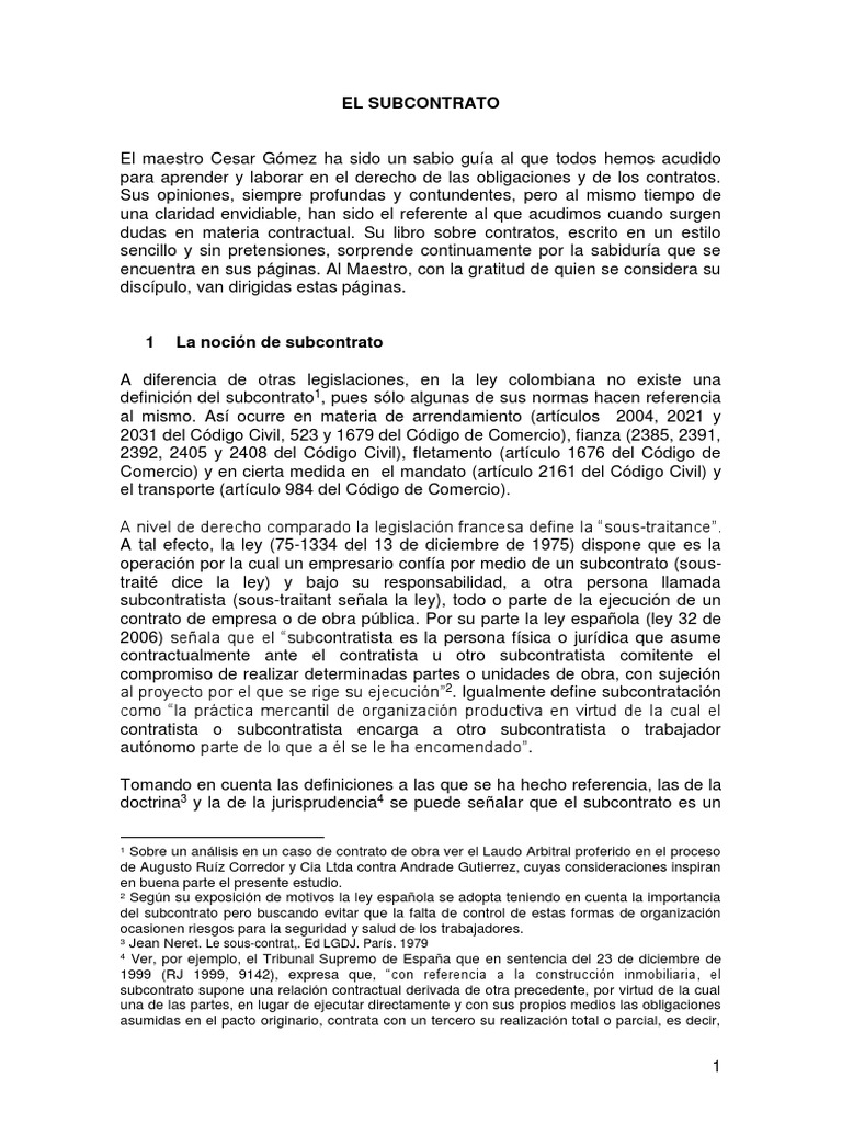 Definición y características del subcontrato | PDF | Pagos | Derecho ...