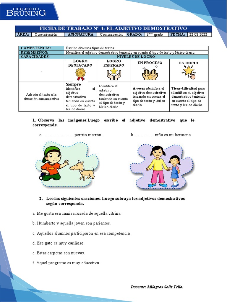 Actividades de Adjetivos Demostrativos para Niños | PDF | Adjetivo ...